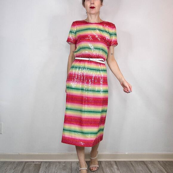 NWT J. CREW Watermelon Rainbow Sequin striped dress - Picture 1 of 10